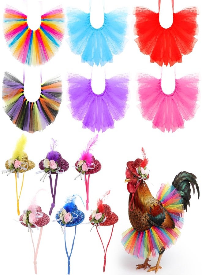 Shinylin 12 Pieces Chicken Tutus for Hens and Chicken Clothes Hats Skirt Princess Dress Hen Decoration Clothing for Chickens Colorful Feather Skirt Tutu Dress Outfit for Hen - Image 1